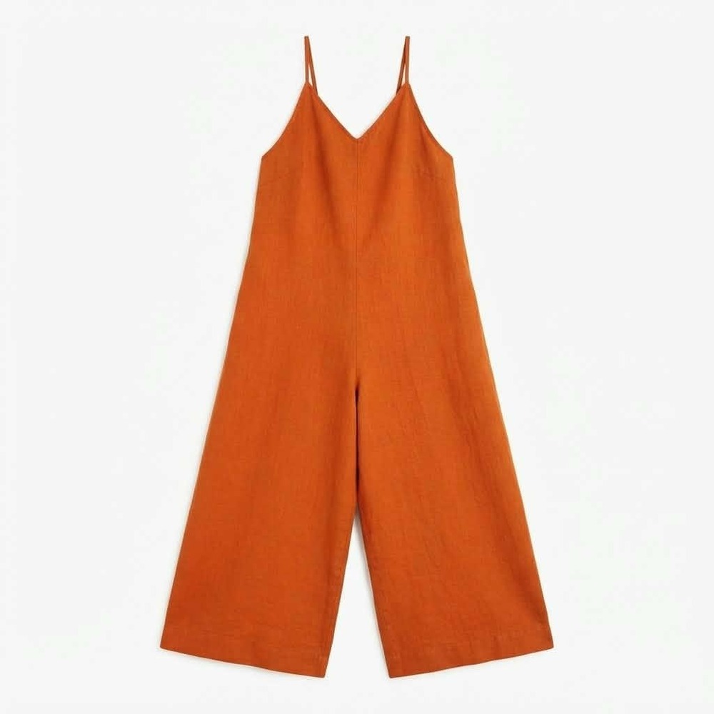 Madewell Rust Orange Linen Blend Wide Leg Spaghetti Strap Tie Back Jumpsuit 2